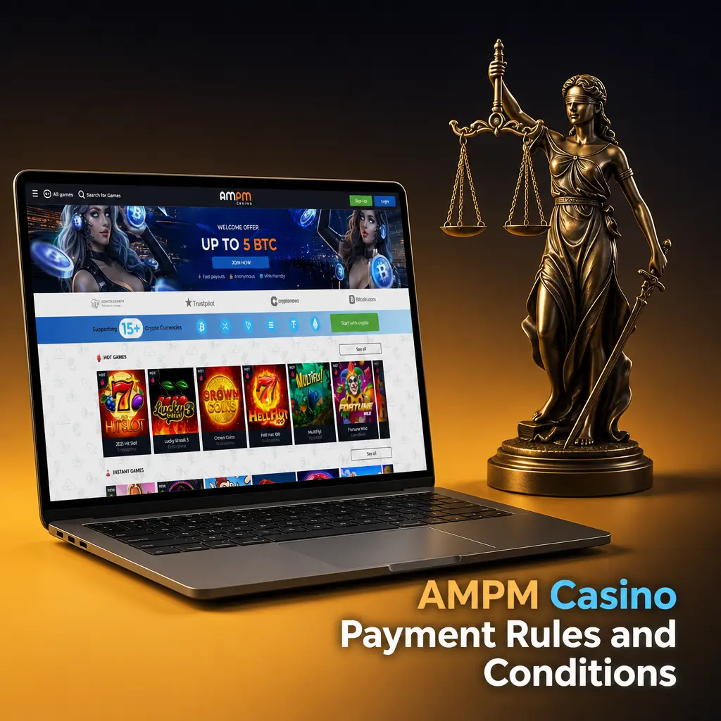 AMPM Casino payment rules: ID verification, matching wallet, wagering completion, one pending withdrawal, and daily limits.