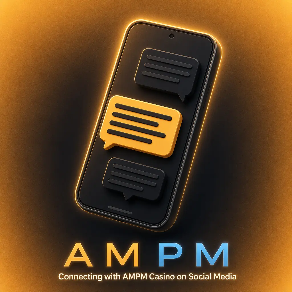 AMPM Casino social media icons for Facebook, Twitter/X, Instagram, and Telegram official channels