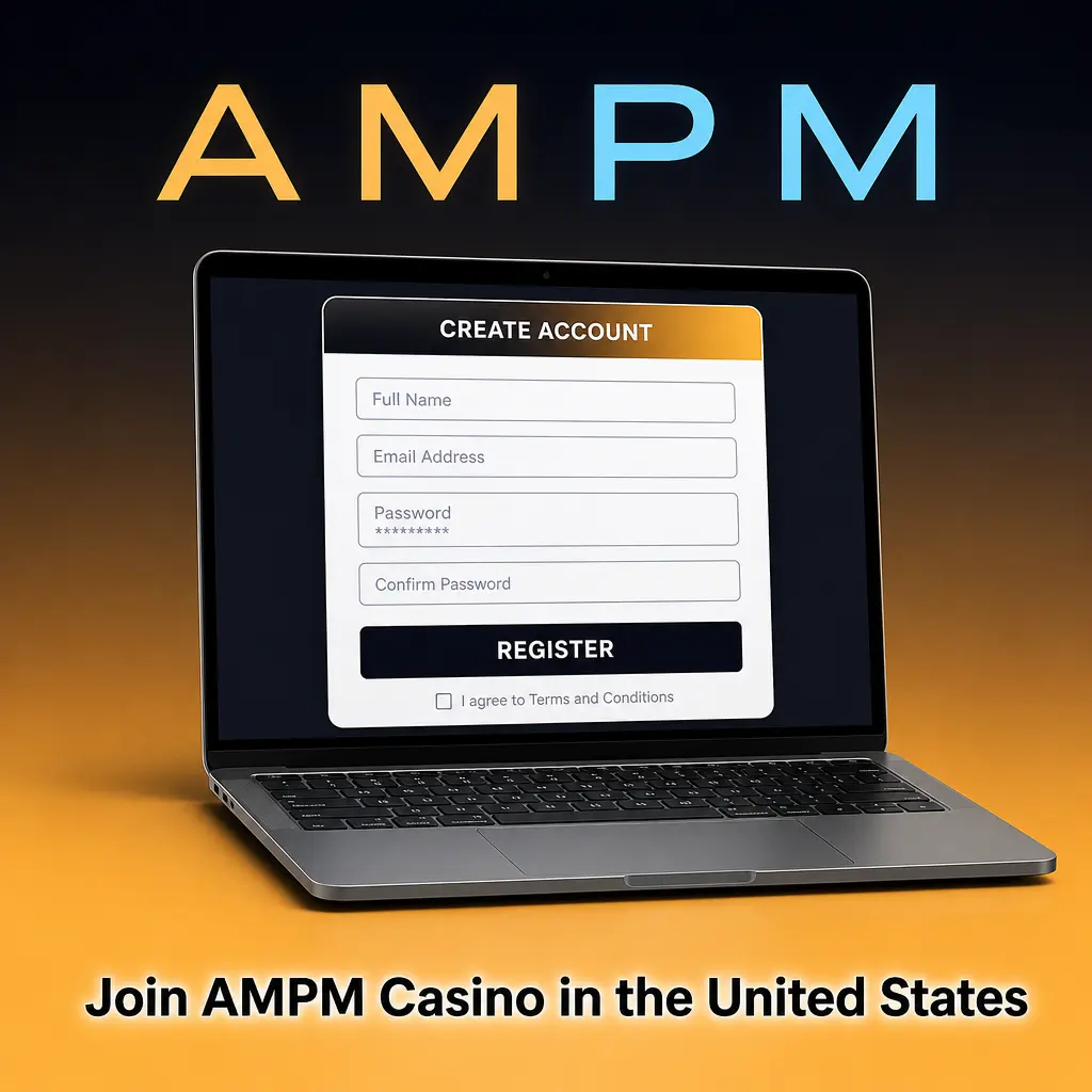 Steps to register, log in, and verify identity for account access on AMPM Casino in the United States.