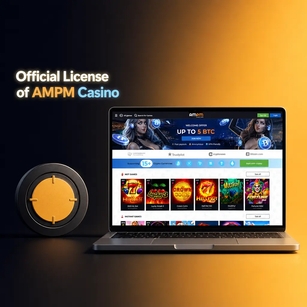 AMPM Casino official Curaçao Gaming Authority license number 365/JAZ, an internationally regulated online gambling platform.